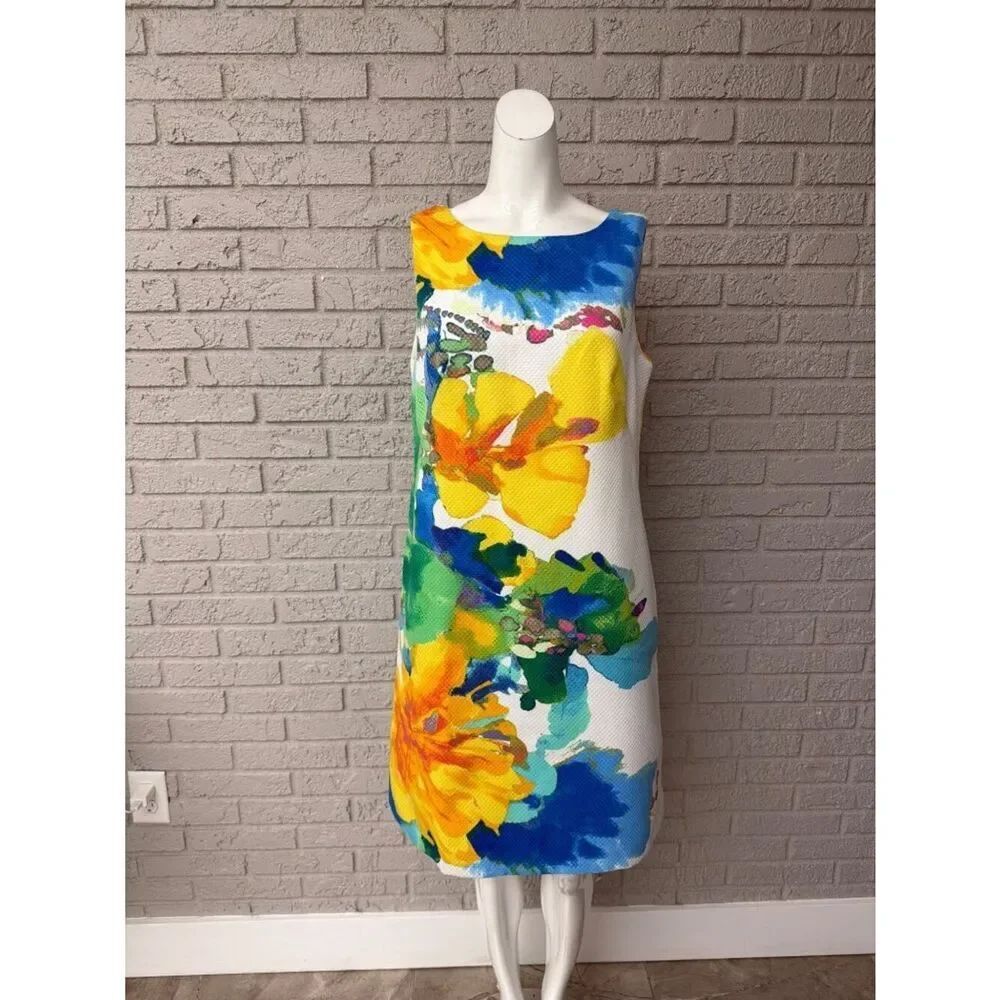 Donna RiccoâSleeveless Shift Dress Women Bright Watercolor Floral Print Size 12